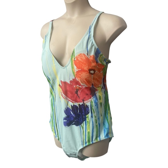 SUMM by chuck handy floral blue swim one piece size 18 - Picture 3 of 12